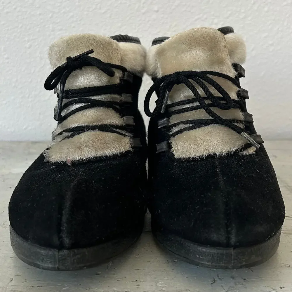 Vintage 70s Yodelers Aspen Black Suede Faux Fur Apres Ski Snow Ankle Boots 7